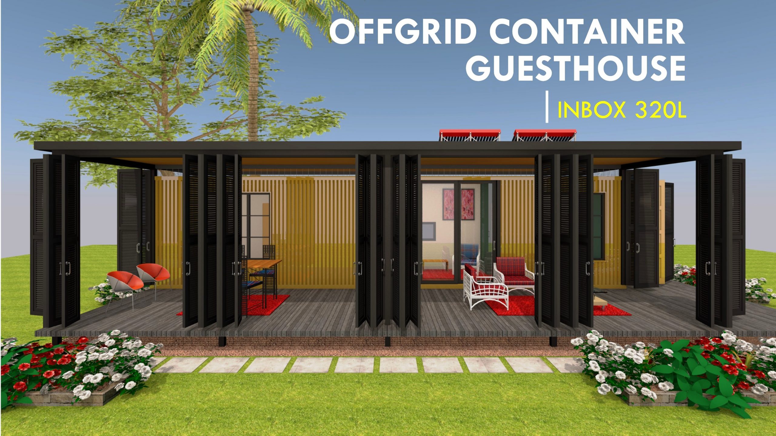 An Amazing Off-grid Shipping Container Guesthouse Design with Floor plans | GUESTBOX 320