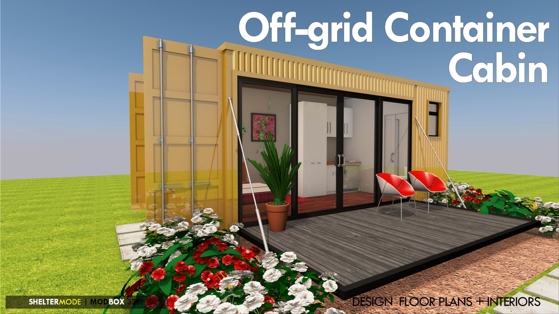 An Off-grid Shipping Container Cabin Design with a Folding Deck