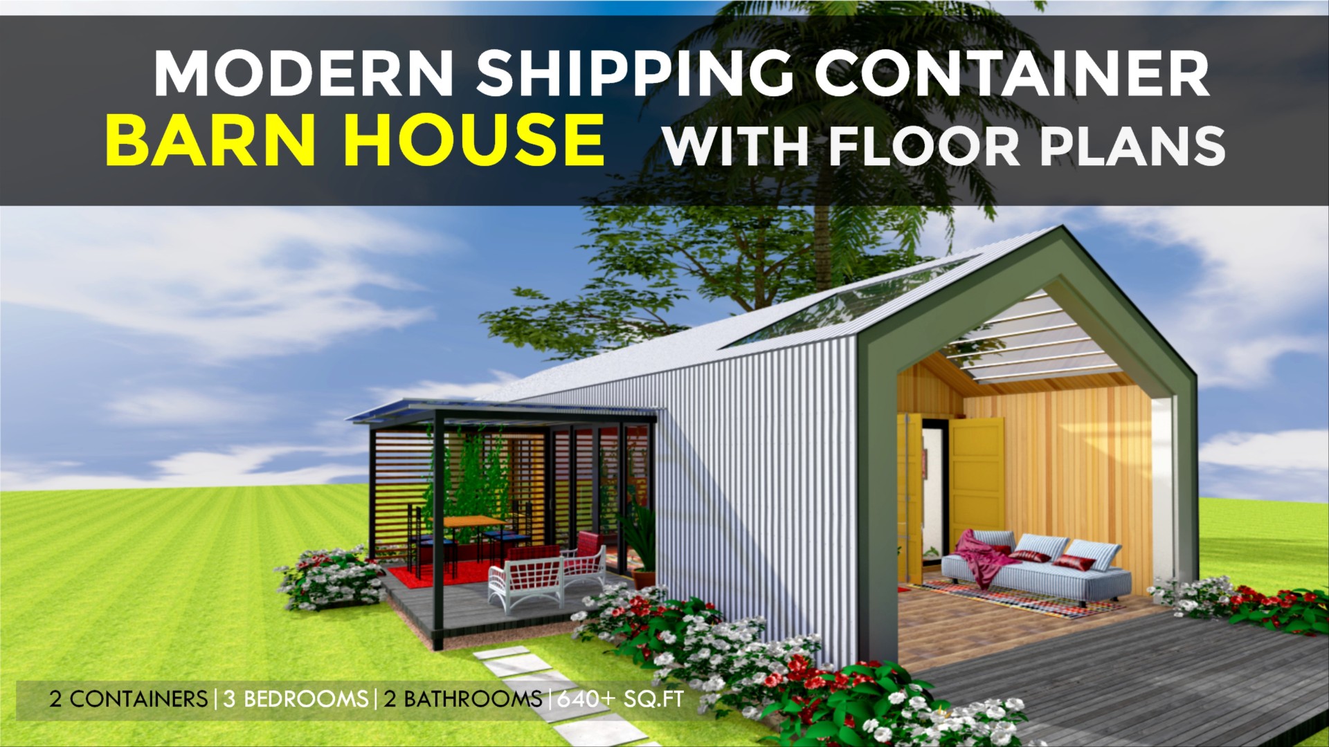 Modern Shipping Container 3 Bedroom Barn House Design + Floor Plans | BARNBOX 640