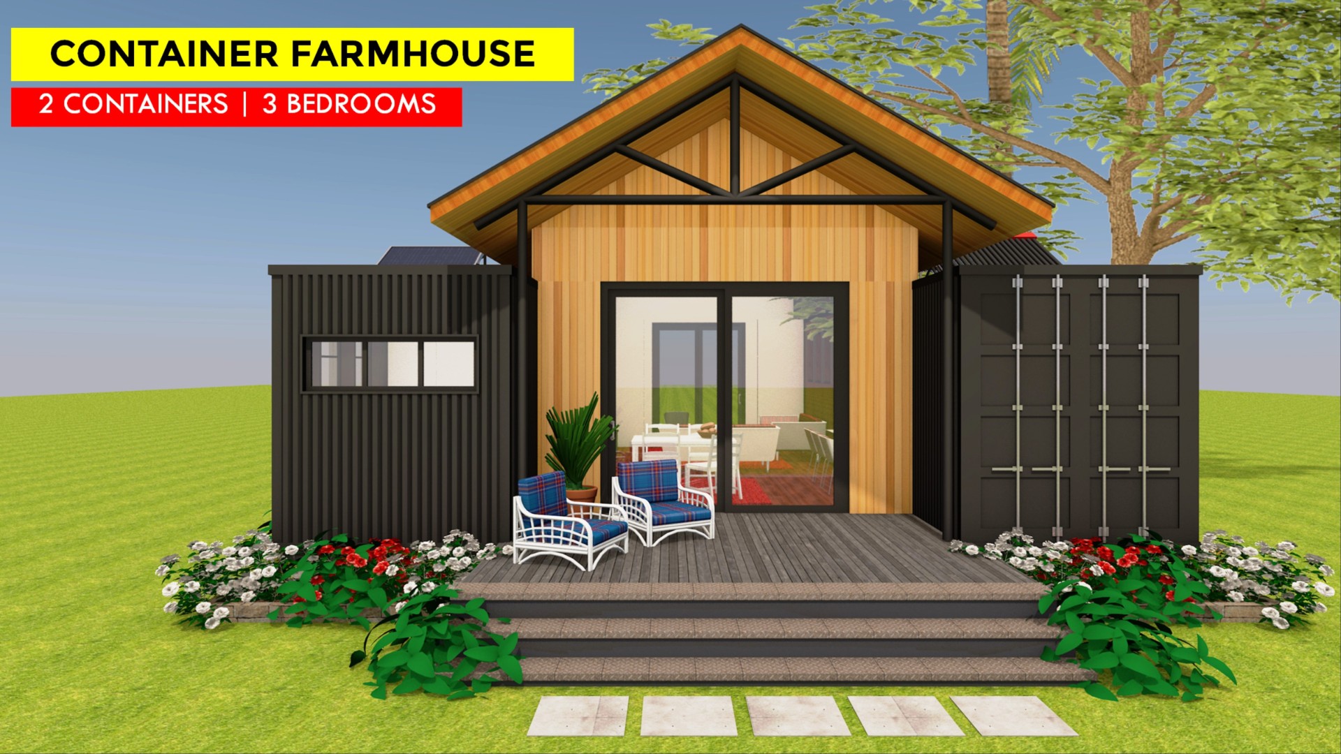 Shipping Container Farmhouse House Design + Floor Plans | FARMHAUS 640.